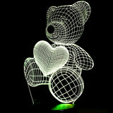 3D Led Lampe Bande Mignon Coeur Ours Forme Led Lampe 3D Bébé Nuit Veilleuse Sleeping Lighting Intérieur Ambiance Lampe Meilleur Cadeau Télécommande