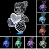 3D Led Lampe Bande Mignon Coeur Ours Forme Led Lampe 3D Bébé Nuit Veilleuse Sleeping Lighting Intérieur Ambiance Lampe Meilleur Cadeau Télécommande