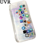 UVR 3D Cute software icon Glitter Dynamic Liquid Gold Silver Quicksand Case Coque Cacasa Funda for iPhone 6 s 7 Plus Soft Cover