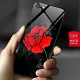 Tempered Glass Phone Case For iPhone 8 7 6 6s Plus Case Rose Floral Flower Shockproof Back Cover For iPhone 7 8 Plus Shell