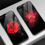 Tempered Glass Phone Case For iPhone 8 7 6 6s Plus Case Rose Floral Flower Shockproof Back Cover For iPhone 7 8 Plus Shell