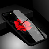 Tempered Glass Phone Case For iPhone 8 7 6 6s Plus Case Rose Floral Flower Shockproof Back Cover For iPhone 7 8 Plus Shell