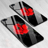 Tempered Glass Phone Case For iPhone 8 7 6 6s Plus Case Rose Floral Flower Shockproof Back Cover For iPhone 7 8 Plus Shell