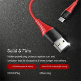 ROCK Hi-Tensile Micro USB Cable for Samsung Xiaomi Tablet Android 2A Fast USB Charging Cord Microusb Braided Charger Cable 120CM