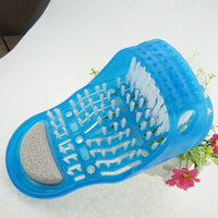 Nettoyant de pied de douche, pantoufles de masseur de brosse de douche de chaussure en plastique de bain, brosses bleues d'épurateur de pied récurent des sandales de massage