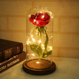 Une Rose en LED dans un Dôme en Verre sur une Base en Bois pour Cadeaux de la Saint Valentin