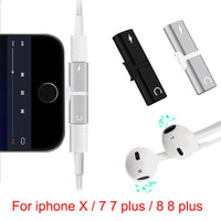 For iphone 7 Audio Adapter Splitter Double Jack Headphone Earphone Charging/Audio/Calling Adapter For iphone X 8 8 plus