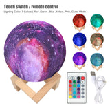 Lampe d'impression de lune étoilée avec support 3D avec 16 couleurs et commandes tactiles