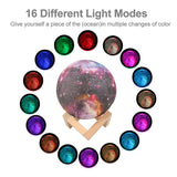 Lampe d'impression de lune étoilée avec support 3D avec 16 couleurs et commandes tactiles