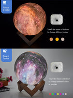 Lampe d'impression de lune étoilée avec support 3D avec 16 couleurs et commandes tactiles