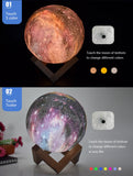 Lampe d'impression de lune étoilée avec support 3D avec 16 couleurs et commandes tactiles