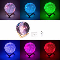 Lampe d'impression de lune étoilée avec support 3D avec 16 couleurs et commandes tactiles