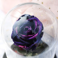 Rose bleu éternelle avec LED dans une cloche en Verre avec une base noir idéal pour un Cadeau de Dame