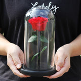 Rose bleu éternelle avec LED dans une cloche en Verre avec une base noir idéal pour un Cadeau de Dame