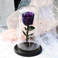 Rose bleu éternelle avec LED dans une cloche en Verre avec une base noir idéal pour un Cadeau de Dame